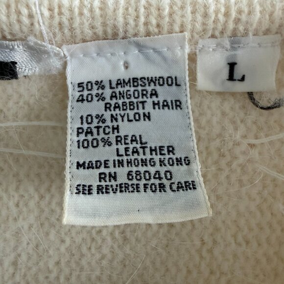 Vintage 80s Pastel Angora Geometric Sweater Cream Ivory Large - Picture 10 of 12